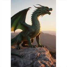 Lade das Bild in den Galerie-Viewer, Aluminiumbild Majestätischer Drache auf Felsen Hochformat
