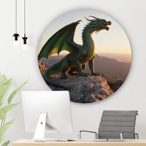 Aluminiumbild Majestätischer Drache auf Felsen Kreis