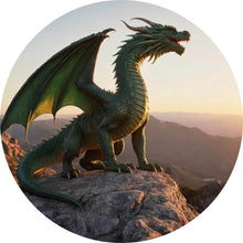 Lade das Bild in den Galerie-Viewer, Aluminiumbild gebürstet Majestätischer Drache auf Felsen Kreis
