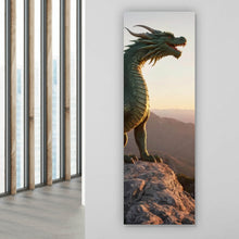 Lade das Bild in den Galerie-Viewer, Leinwandbild Majestätischer Drache auf Felsen Panorama Hoch
