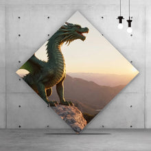 Lade das Bild in den Galerie-Viewer, Aluminiumbild gebürstet Majestätischer Drache auf Felsen Raute
