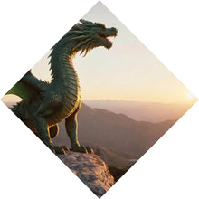 Lade das Bild in den Galerie-Viewer, Aluminiumbild gebürstet Majestätischer Drache auf Felsen Raute
