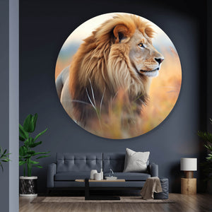 Aluminiumbild Majestätischer Löwe in natürlicher Umgebung Kreis