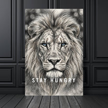 Lade das Bild in den Galerie-Viewer, Acrylglasbild Majestätischer Löwe Stay Hungry Hochformat

