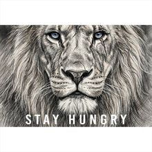 Lade das Bild in den Galerie-Viewer, Aluminiumbild Majestätischer Löwe Stay Hungry Querformat
