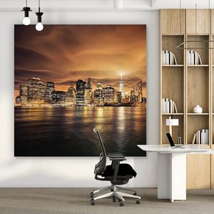 Acrylglasbild Manhattan bei Sonnenuntergang Quadrat