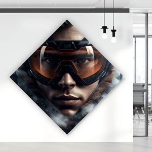 Poster Mann mit Skibrille in Nahaufnahme Raute