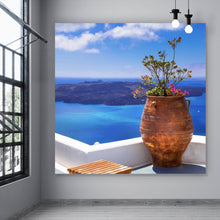 Lade das Bild in den Galerie-Viewer, Aluminiumbild gebürstet Mediterrane Terrasse mit atemberaubendem Meerblick Quadrat
