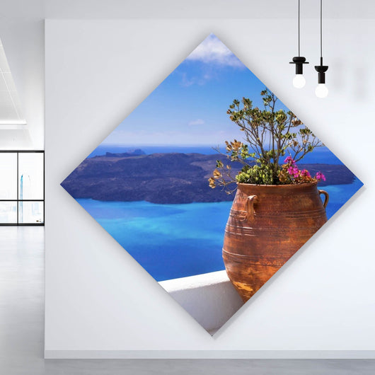 Leinwandbild Mediterrane Terrasse mit atemberaubendem Meerblick Raute