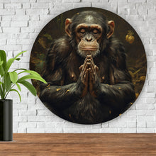 Lade das Bild in den Galerie-Viewer, Aluminiumbild gebürstet Meditierender Schimpanse mit Bananen Kreis

