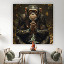 Lade das Bild in den Galerie-Viewer, Aluminiumbild gebürstet Meditierender Schimpanse mit Bananen Quadrat
