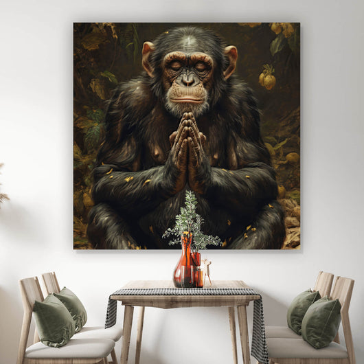 Aluminiumbild Meditierender Schimpanse mit Bananen Quadrat