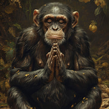 Lade das Bild in den Galerie-Viewer, Aluminiumbild Meditierender Schimpanse mit Bananen Quadrat
