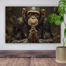 Lade das Bild in den Galerie-Viewer, Aluminiumbild gebürstet Meditierender Schimpanse mit Bananen Querformat

