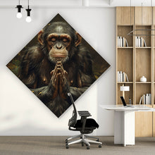 Lade das Bild in den Galerie-Viewer, Aluminiumbild gebürstet Meditierender Schimpanse mit Bananen Raute
