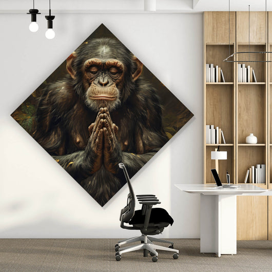 Spannrahmenbild Meditierender Schimpanse mit Bananen Raute