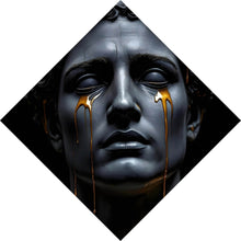 Lade das Bild in den Galerie-Viewer, Spannrahmenbild Medusa Skulptur weinend mit goldener Verzierung Raute
