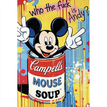 Lade das Bild in den Galerie-Viewer, Leinwandbild Micki in einer Suppendose Pop Art Hochformat
