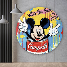 Lade das Bild in den Galerie-Viewer, Aluminiumbild Micki in einer Suppendose Pop Art Kreis
