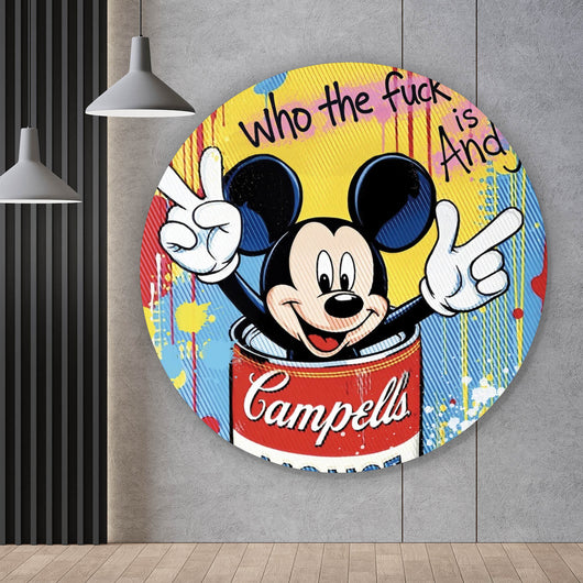 Aluminiumbild Micki in einer Suppendose Pop Art Kreis