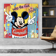 Lade das Bild in den Galerie-Viewer, Leinwandbild Micki in einer Suppendose Pop Art Quadrat
