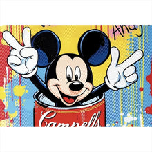 Lade das Bild in den Galerie-Viewer, Spannrahmenbild Micki in einer Suppendose Pop Art Querformat
