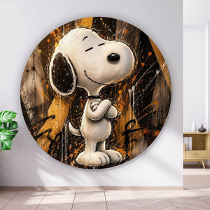 Aluminiumbild gebürstet Modern Art Cartoon Hund im Street Art Stil Kreis