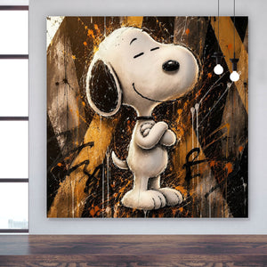 Acrylglasbild Modern Art Cartoon Hund im Street Art Stil Quadrat