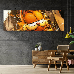 Aluminiumbild gebürstet Modern Art Cartoon Katze im Street Art Stil Panorama
