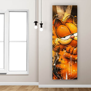 Aluminiumbild gebürstet Modern Art Cartoon Katze im Street Art Stil Panorama Hoch