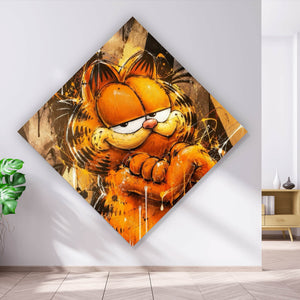 Spannrahmenbild Modern Art Cartoon Katze im Street Art Stil Raute
