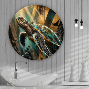Aluminiumbild gebürstet Modern Art Schildkröte im Street Art Stil Kreis