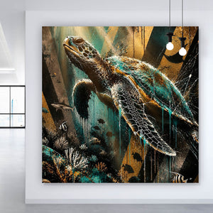 Acrylglasbild Modern Art Schildkröte im Street Art Stil Quadrat