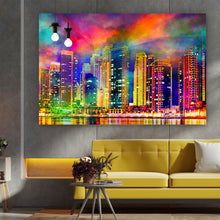 Lade das Bild in den Galerie-Viewer, Leinwandbild Modern Art Skyline Bunt Querformat
