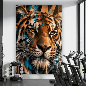 Aluminiumbild gebürstet Modern Art Tiger im Street Art Stil Hochformat