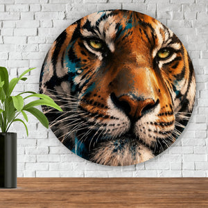 Aluminiumbild gebürstet Modern Art Tiger im Street Art Stil Kreis
