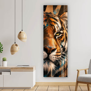 Aluminiumbild gebürstet Modern Art Tiger im Street Art Stil Panorama Hoch