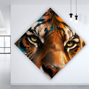 Aluminiumbild gebürstet Modern Art Tiger im Street Art Stil Raute