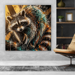 Poster Modern Art Waschbär im Street Art Stil Quadrat