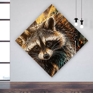 Poster Modern Art Waschbär im Street Art Stil Raute