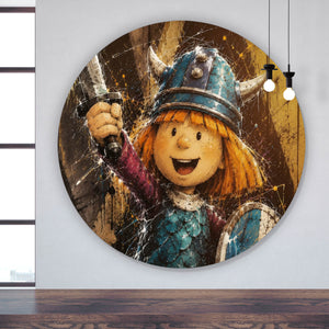 Aluminiumbild gebürstet Modern Art Wikinger im Street Art Stil Kreis