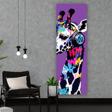 Lade das Bild in den Galerie-Viewer, Leinwandbild Moderne Giraffe mit Kopfhörern Kunst Panorama Hoch
