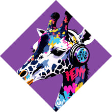 Lade das Bild in den Galerie-Viewer, Spannrahmenbild Moderne Giraffe mit Kopfhörern Kunst Raute
