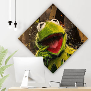 Aluminiumbild gebürstet Modern Art Frosch im Street Art Stil Raute