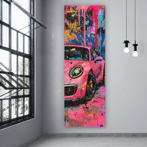 Aluminiumbild Moderner Sportwagen Graffiti Panorama Hoch