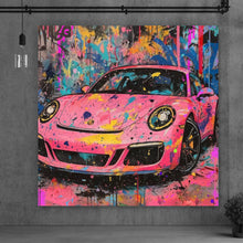 Lade das Bild in den Galerie-Viewer, Aluminiumbild gebürstet Moderner Sportwagen Graffiti Quadrat
