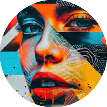Lade das Bild in den Galerie-Viewer, Aluminiumbild gebürstet Modernes abstraktes Gesicht einer Frau Kreis
