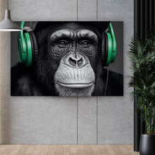 Lade das Bild in den Galerie-Viewer, Leinwandbild Modernes Affenporträt mit Kopfhörern Querformat
