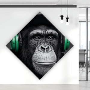 Acrylglasbild Modernes Affenporträt mit Kopfhörern Raute