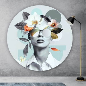 Aluminiumbild gebürstet Modernes  Porträt mit Blumenarrangement Kreis